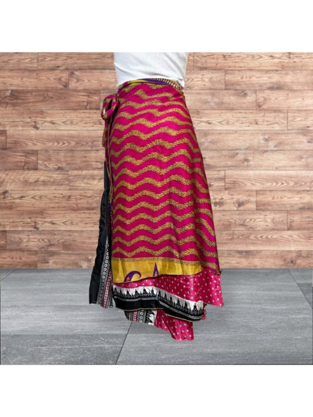 Boho Wrap Skirt Double Layer Sari Multi Wear 36 Travel Resort Festival Hippie - Picture 2 of 5